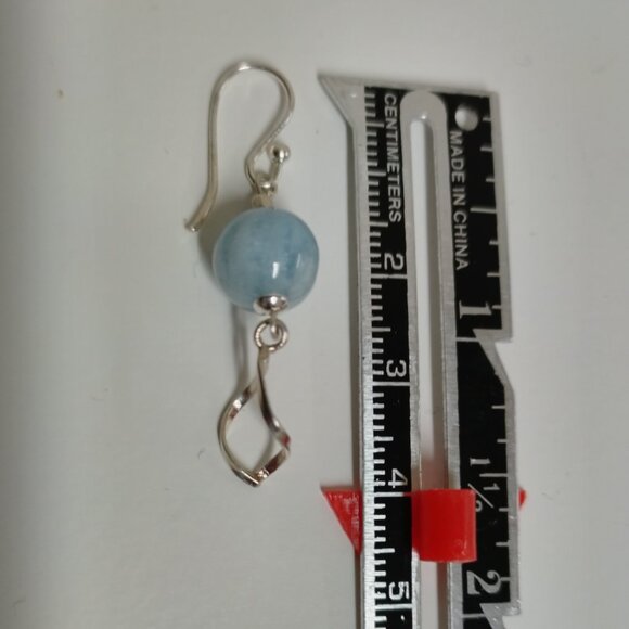 Aquamarine and Sterling Silver Twist Drop Earrings - Picture 4 of 7